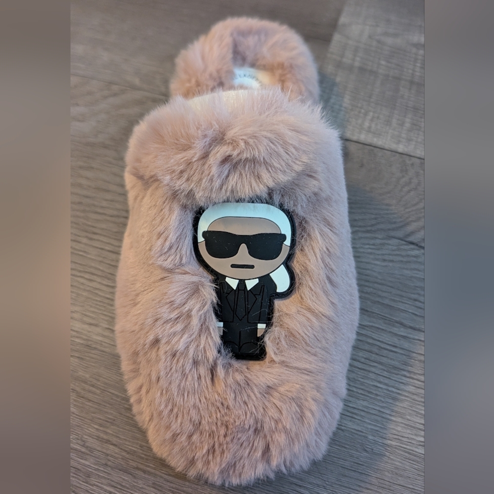 Karl Lagerfeld Blush Faux Fur Slippers